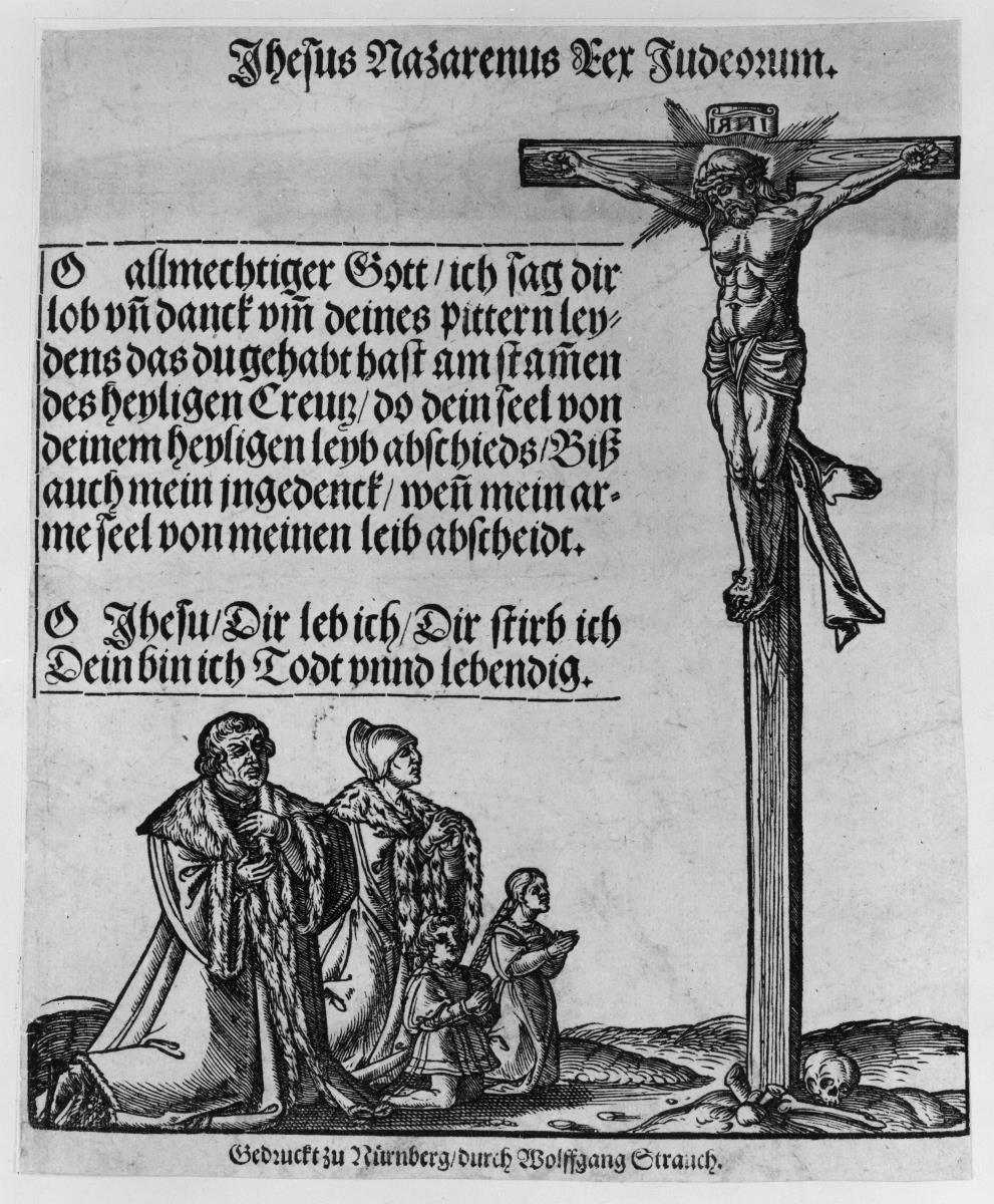 Christus am Kreuz, Stifterfamilie kniend davor
