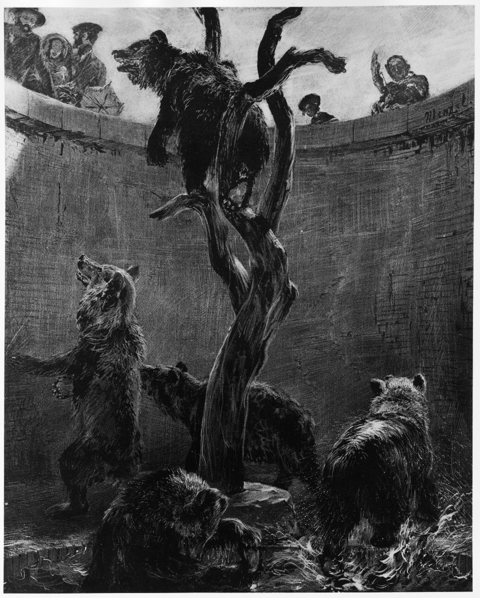 Der Bärenzwinger im Zoologischen Garten. Blatt 6 aus: Versuche mit Pinsel und Schabeisen, Heft 1