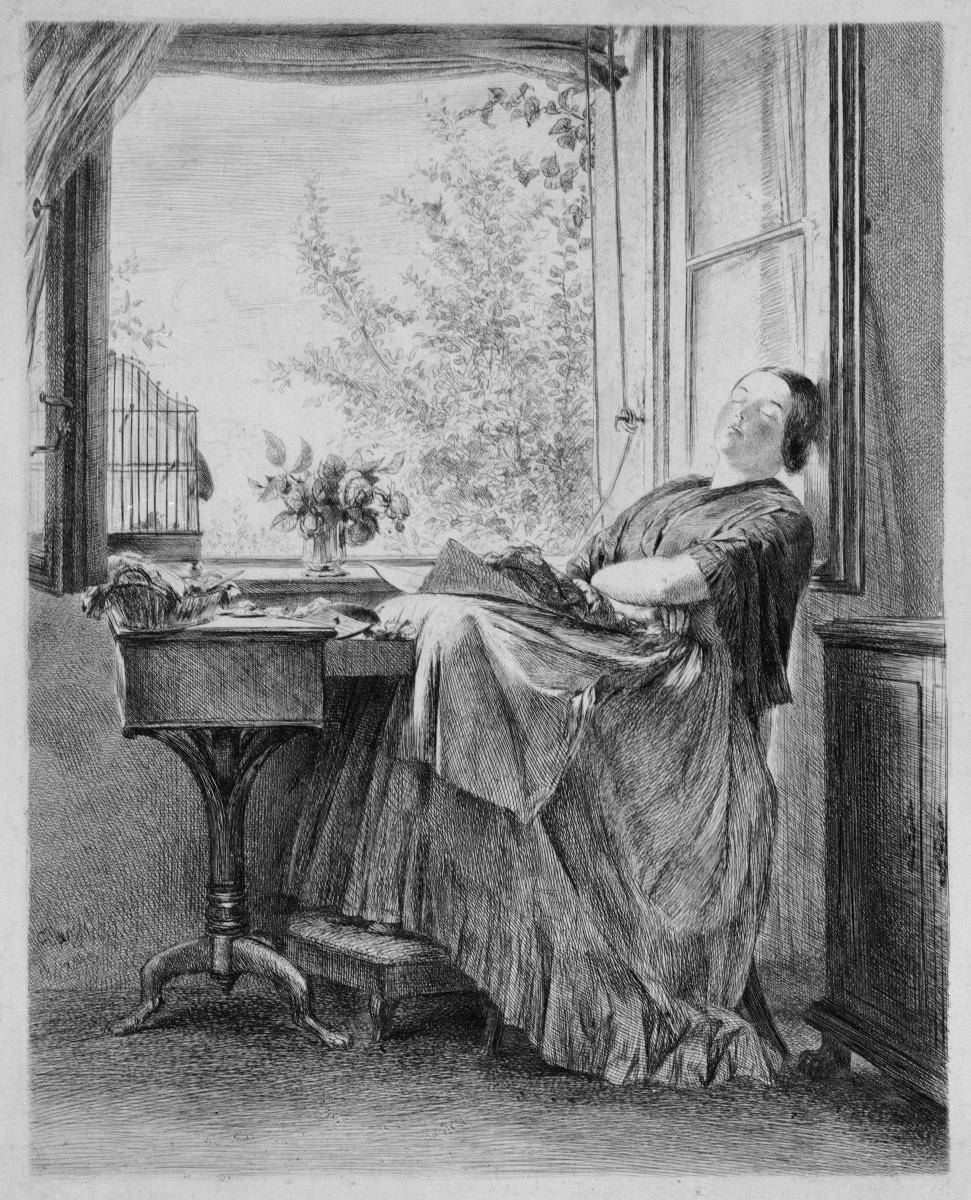 Die schlafende Näherin am Fenster (Menzels schwester Emilie)