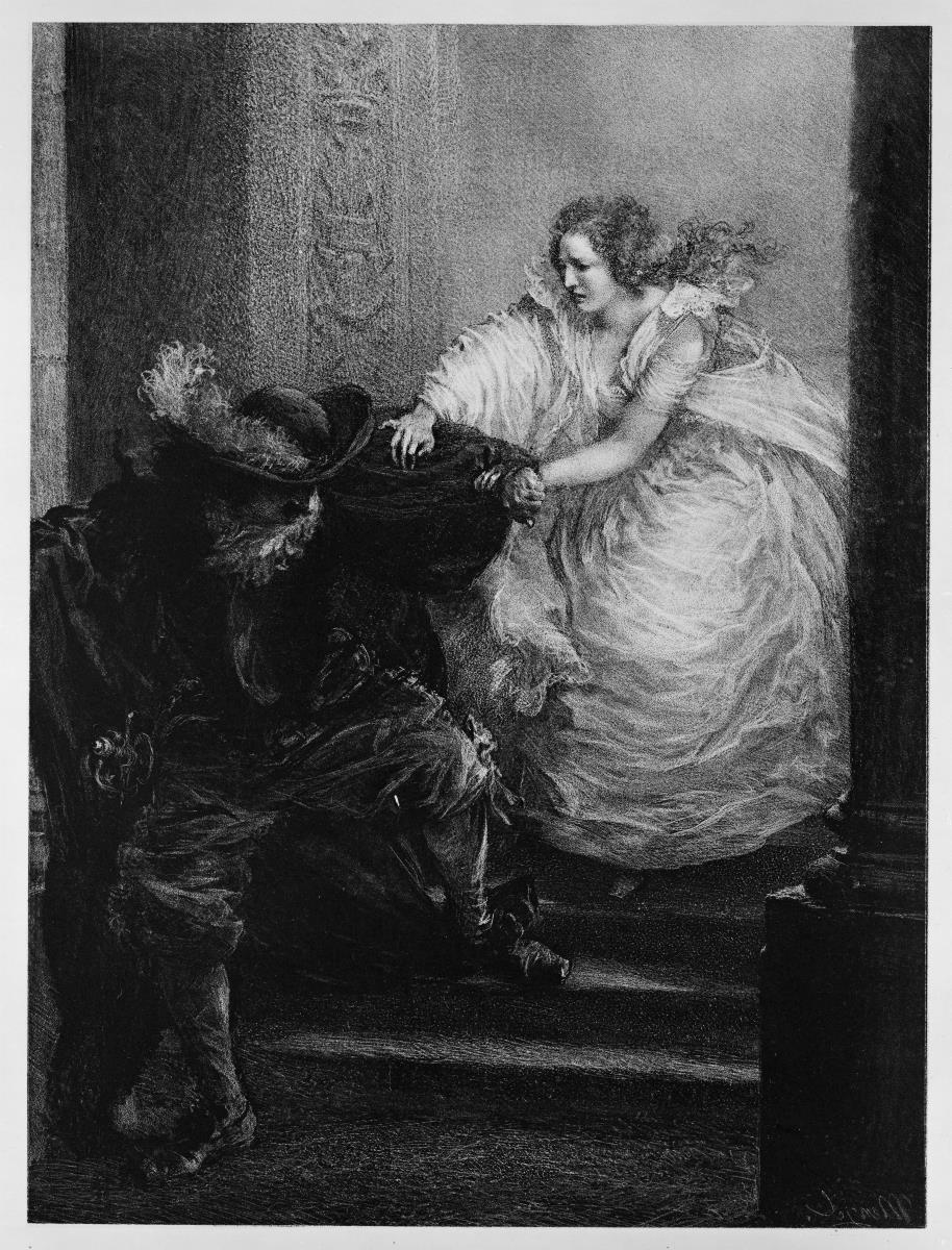 Don Juan entflieht Donna Anna. Szene aus "Don Giovanni" von Wolfgang Amadeus Mozart