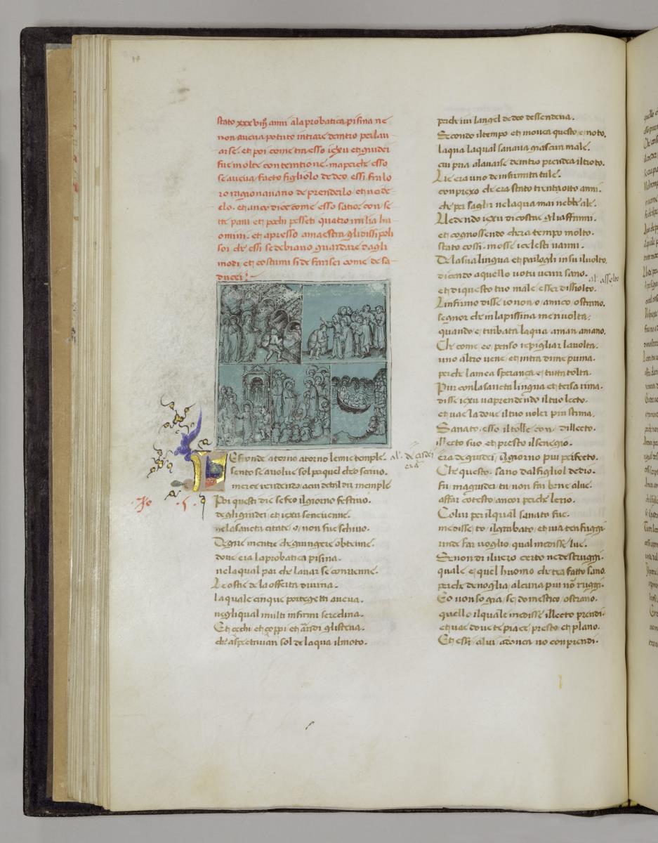 Li Quatro Evangelii concordati in uno: Jesus heilt den Lahmen am Teich Bethesda. Die Juden schmähen ihn. Speisung des Volkes mit sieben Broten. Meerfahrt Christi