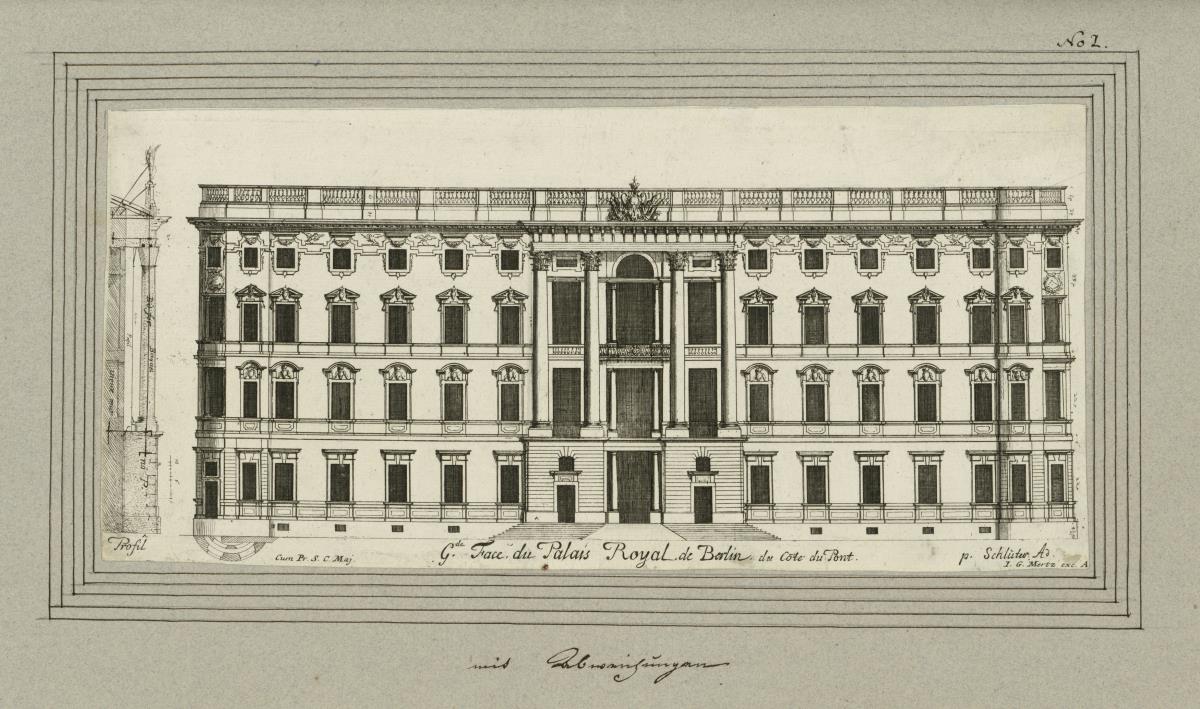 Cölln. G.de Face du Palais Royal de Berlin du Cote du Pont. mit Abweichungen