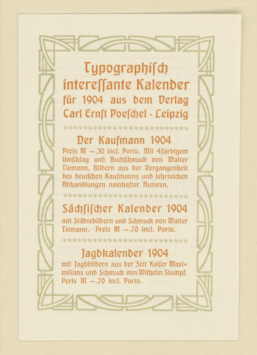 Typographisch interessante Kalender für 1904 aus dem Verlag Carl Ernst Poeschel