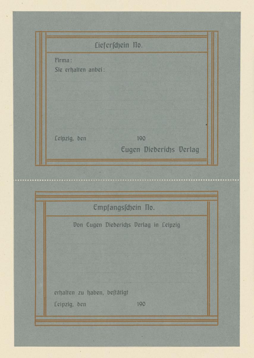 Lieferschein und Empfangsschein Eugen Diederichs Verlag