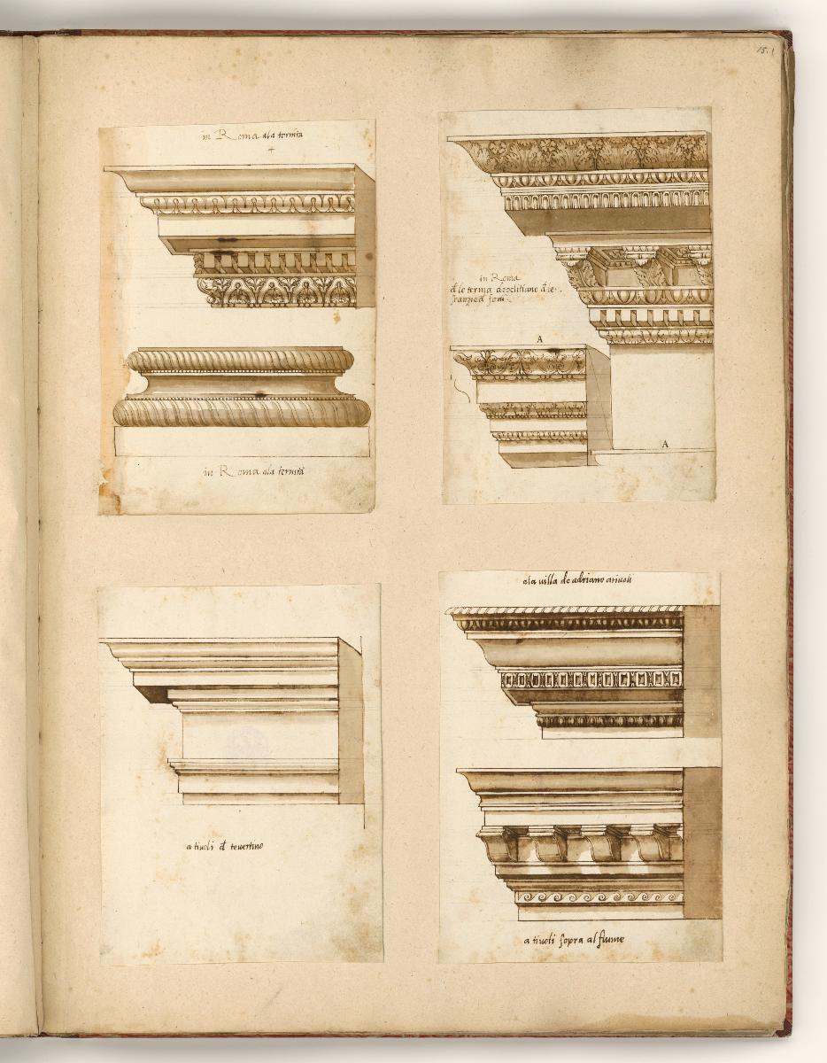 Gesims und Säulenbasis; Gebälk; Gesims; zwei Gesimse