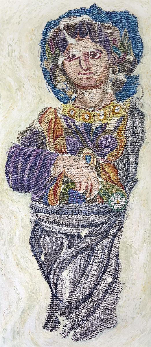 Weibliche Gestalt aus einem Behang mit dionysischen Motiven