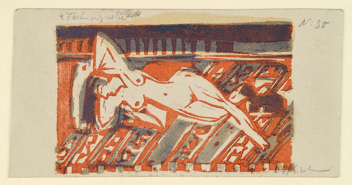 Liegendes nacktes Mädchen mit Katze Zwischentitel Die Lithographien