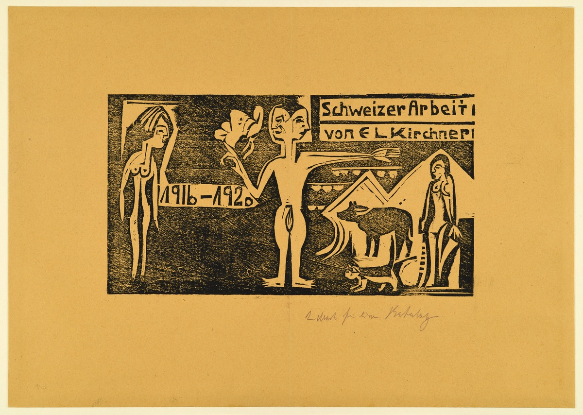 Umschlagholzschnitt für den Katalog Schweizer Arbeit von E. L. Kirchner 1916-1920, Galerie Ludwig Schames