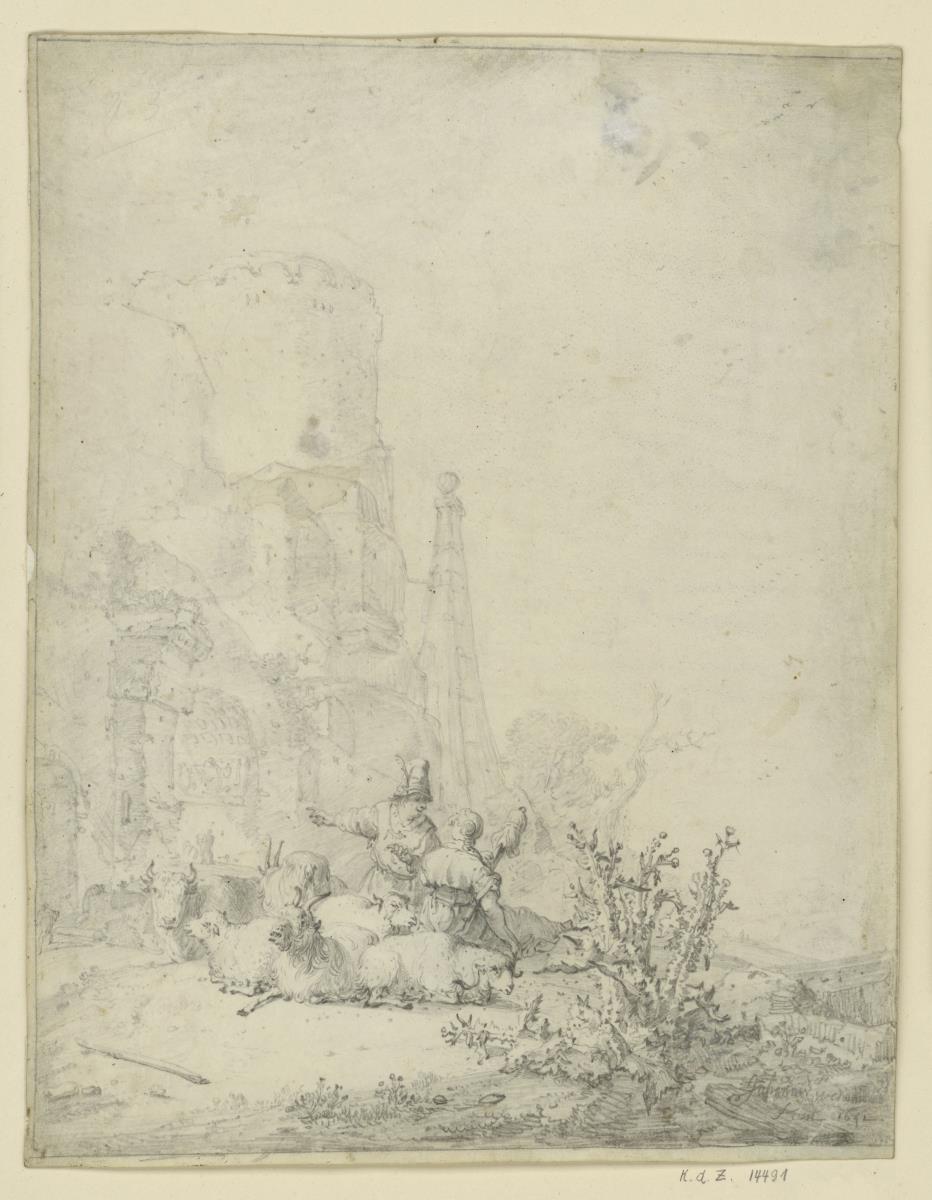 Ruinenlandschaft mit Vieherde