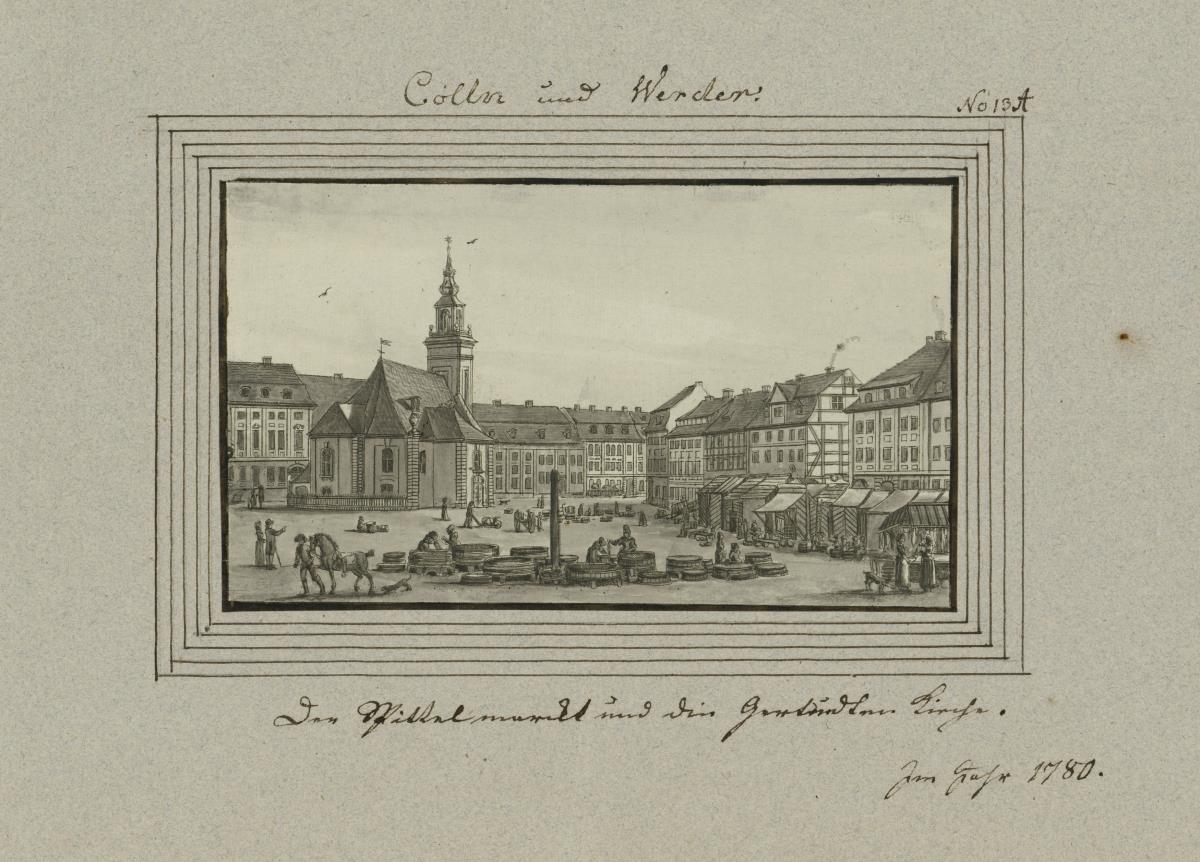 Der Spittelmarckt und der die Gertrudten Kirche. Im Jahr 1780.