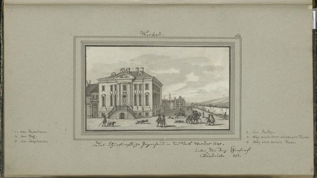 Werder. Das churfürstliche Jägerhaus in der Stadt Werder 1690. unter der Reg: Churfürst Friedrich III.