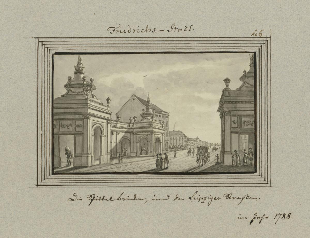 Friedrichs-Stadt. Die Spittelbrücke, und die Leipziger Straße im Jahr 1788