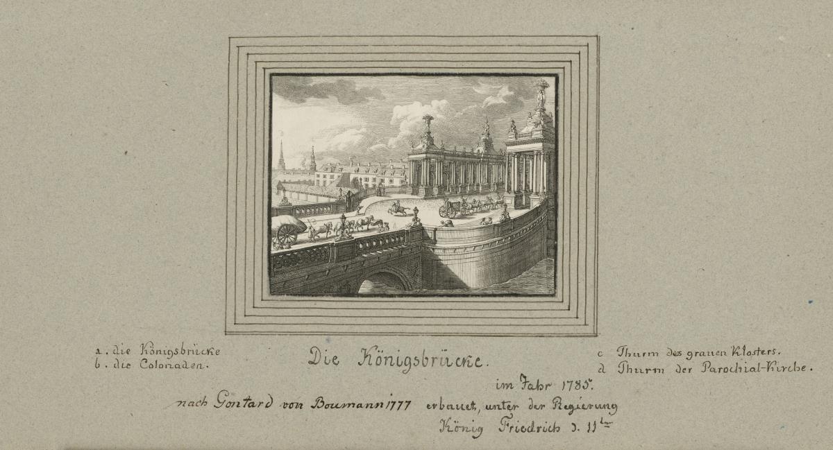 Die Königsbrücke. im Jahr 1785. nach Gontard von Boumann 1777 erbauet unter der Regierung König Friedrich d. IIten
