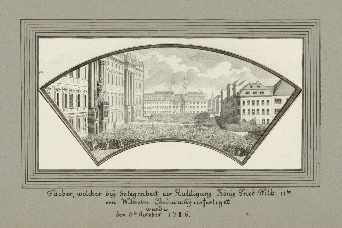 Fächer, welcher bey Gelgenheit der Huldigung König Fried: Wilh: IIten von Wilhelm Chodoweky verfeliget wurde. den 3ten October 1786.