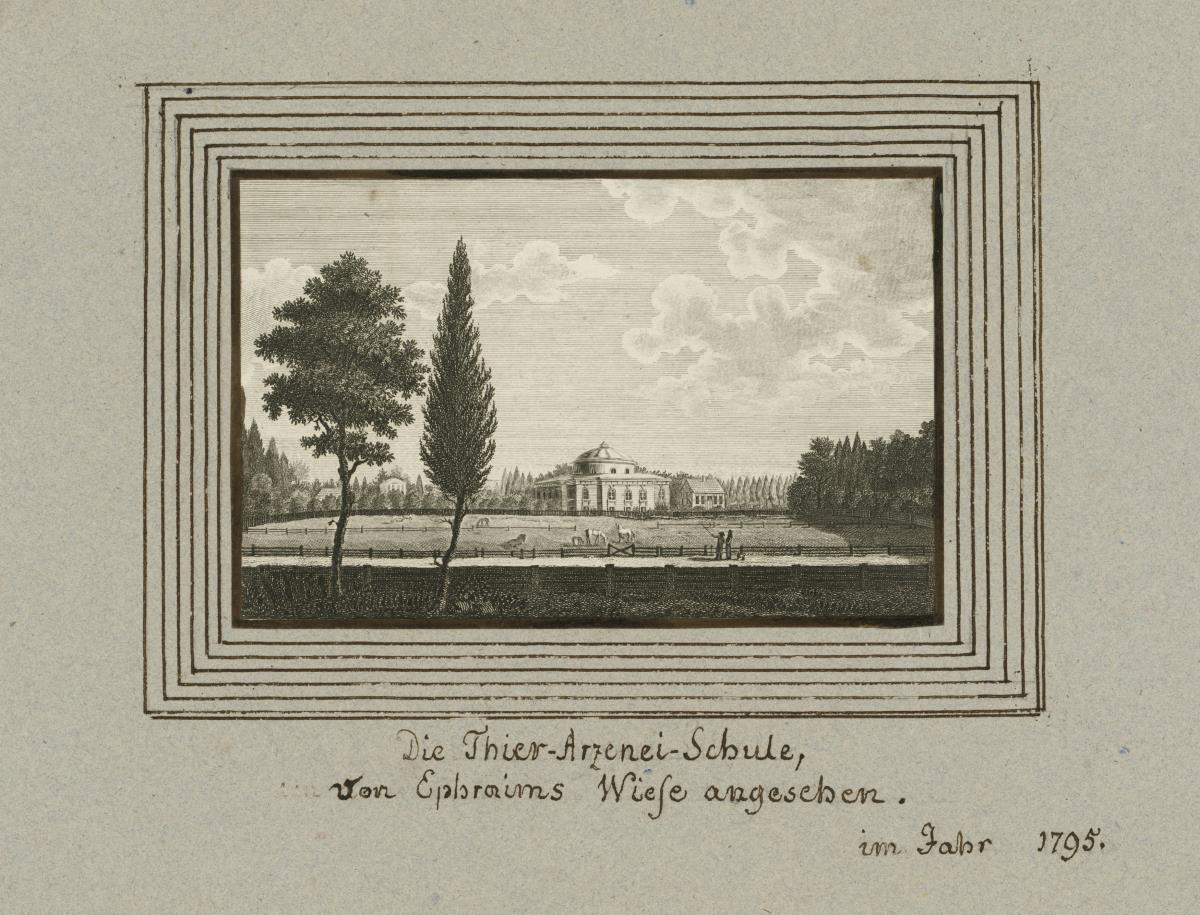 Die Thier-Arzenei-Schule, vom Ephraims Wiese angesehen. im Jahr 1795.
