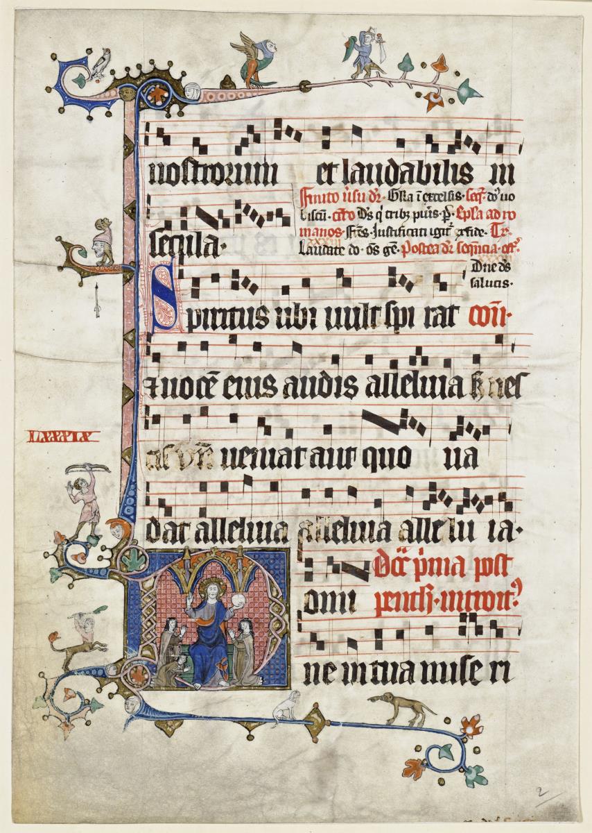 Randleiste mit Drolerie und Initiale D