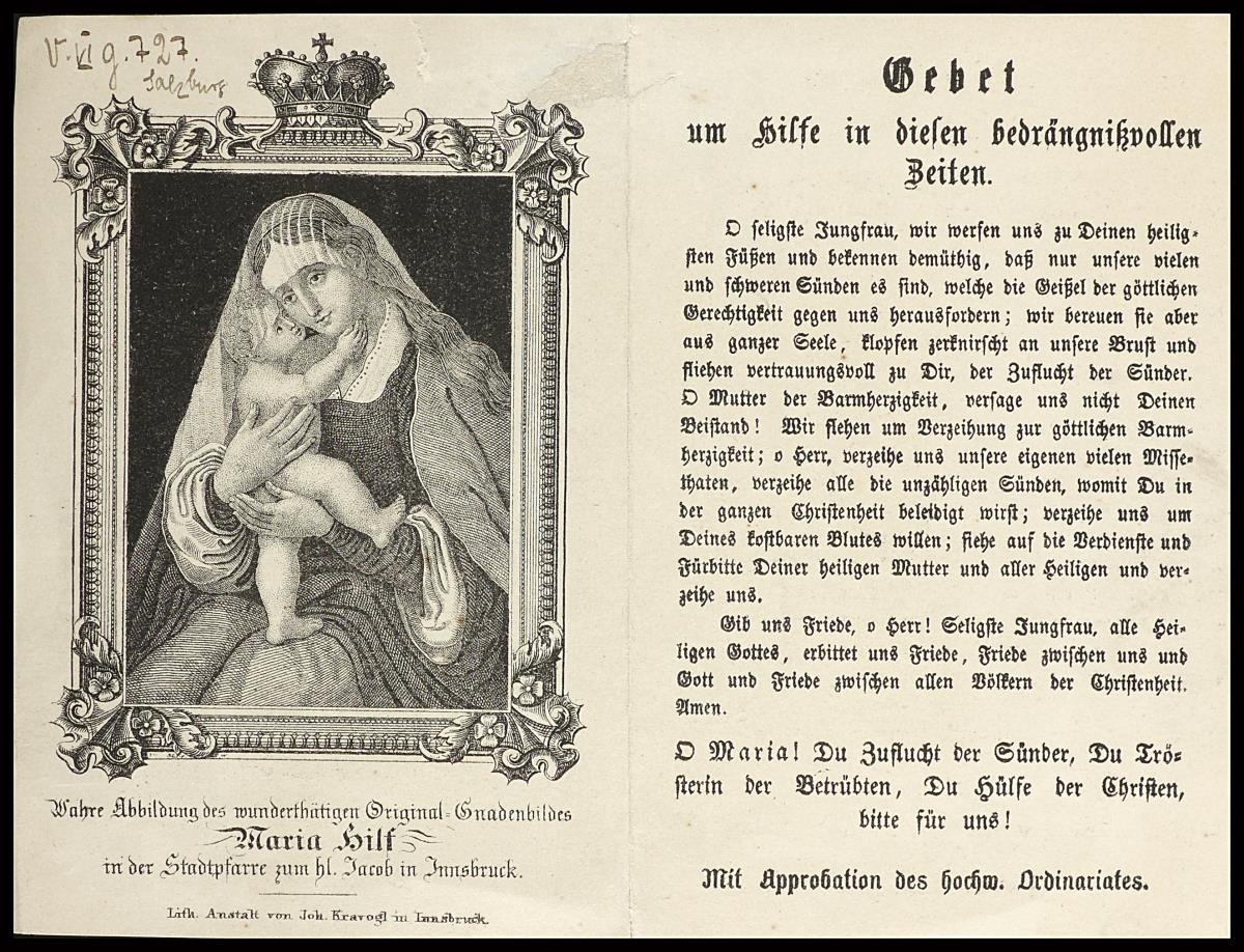 Wahre Abbildung des wunderthätigen Original-Gnadenbildes Maria Hilf in der Stadtpfarre zum hl. Jacob in Innsbruck.
