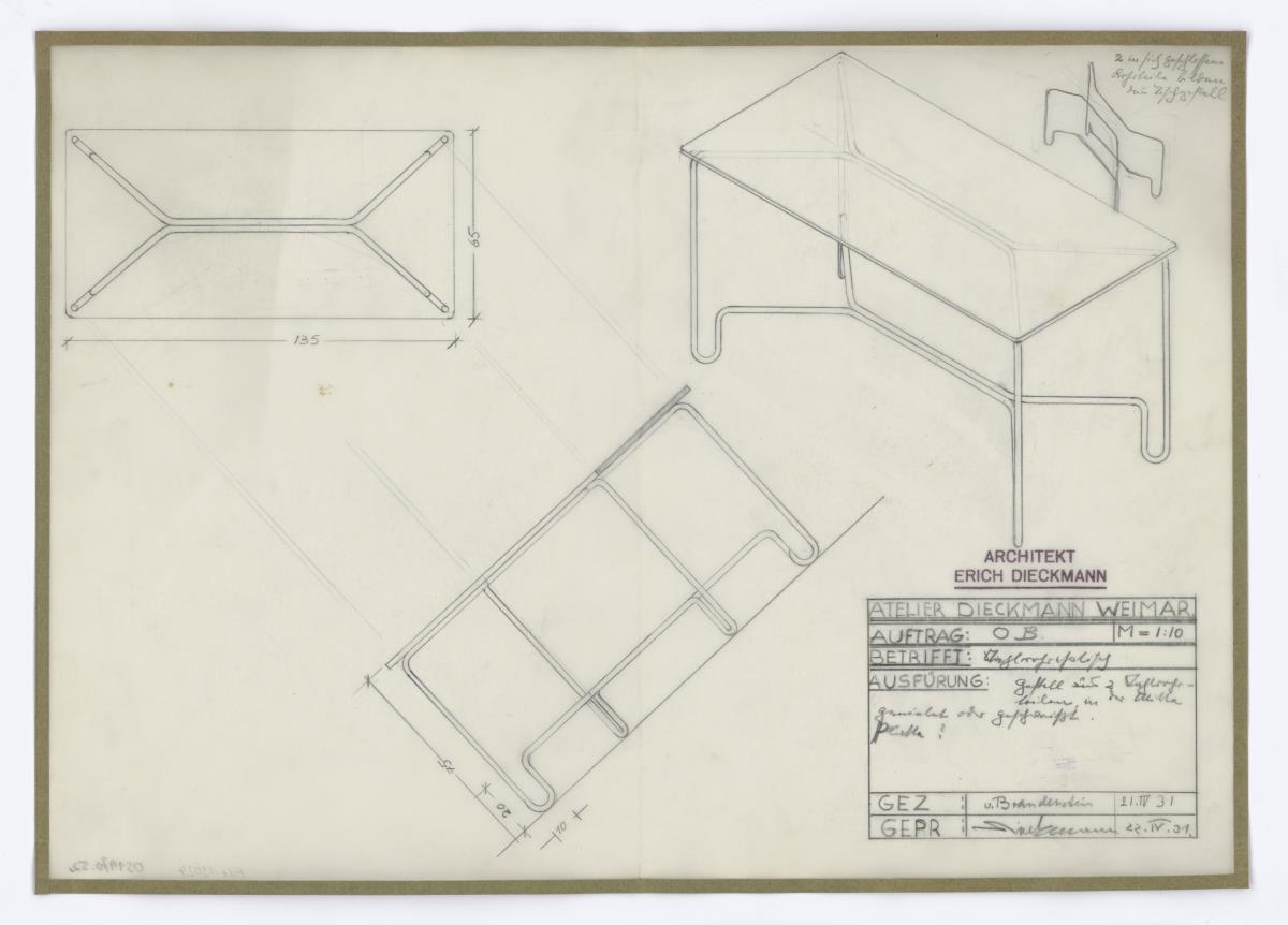 Stahlrohrschreibtisch, Auftrag Bamberger (Möbelentwürfe, Schreibtische)