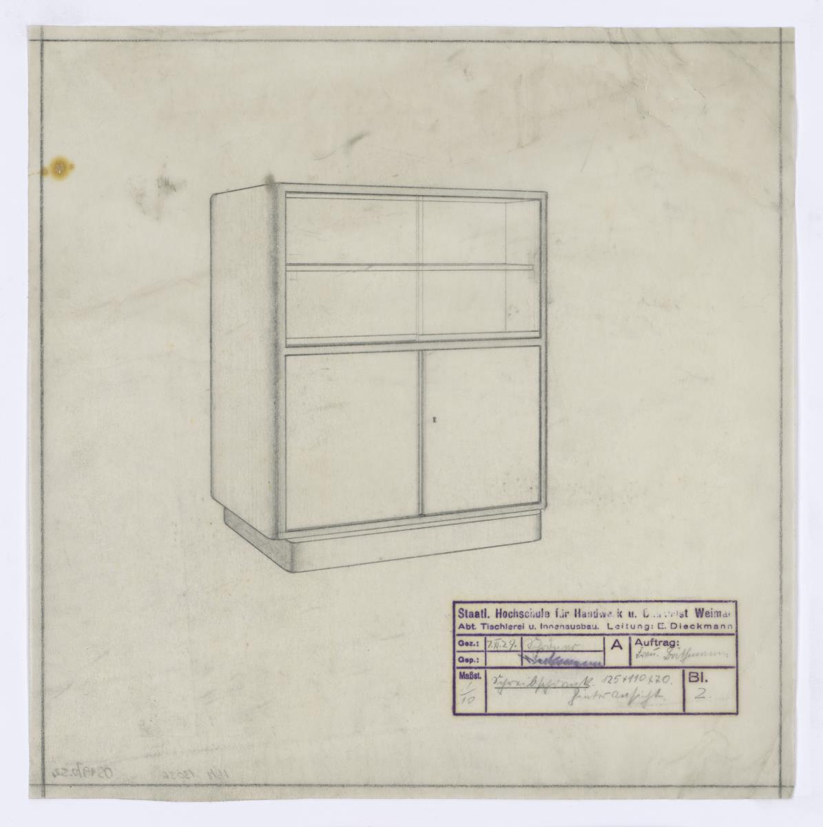 Schreibschrank, Hinteransicht, Auftrag Büthmann (Möbelentwürfe, Körpermöbel, Schränke)