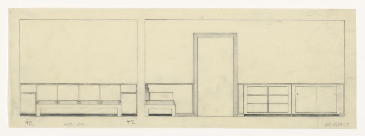 Arbeitszimmer, Ansicht, Auftrag Götsch, Musikheim (Möbelentwürfe, Wohnräume)