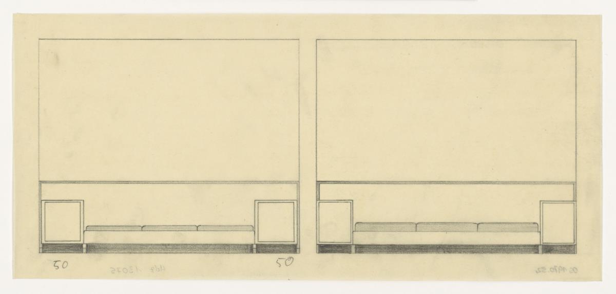 Arbeitszimmer, Ansicht, Auftrag Götsch, Musikheim (Möbelentwürfe, Wohnräume)