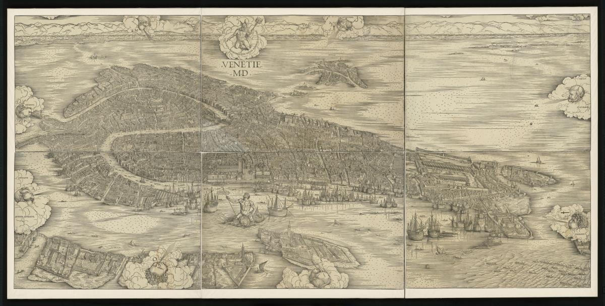 Ansicht von Venedig aus der Vogelperspektive von Süden aus gesehen