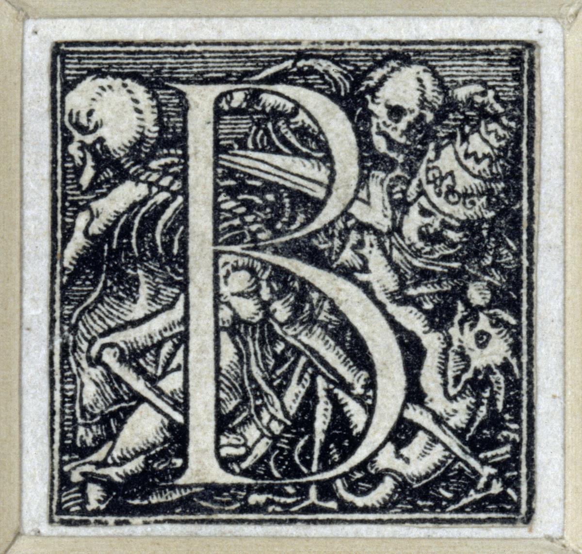 Initiale zu einem lateinischen Majuskel-Alphabet (sog. "Todesalphabet"): B