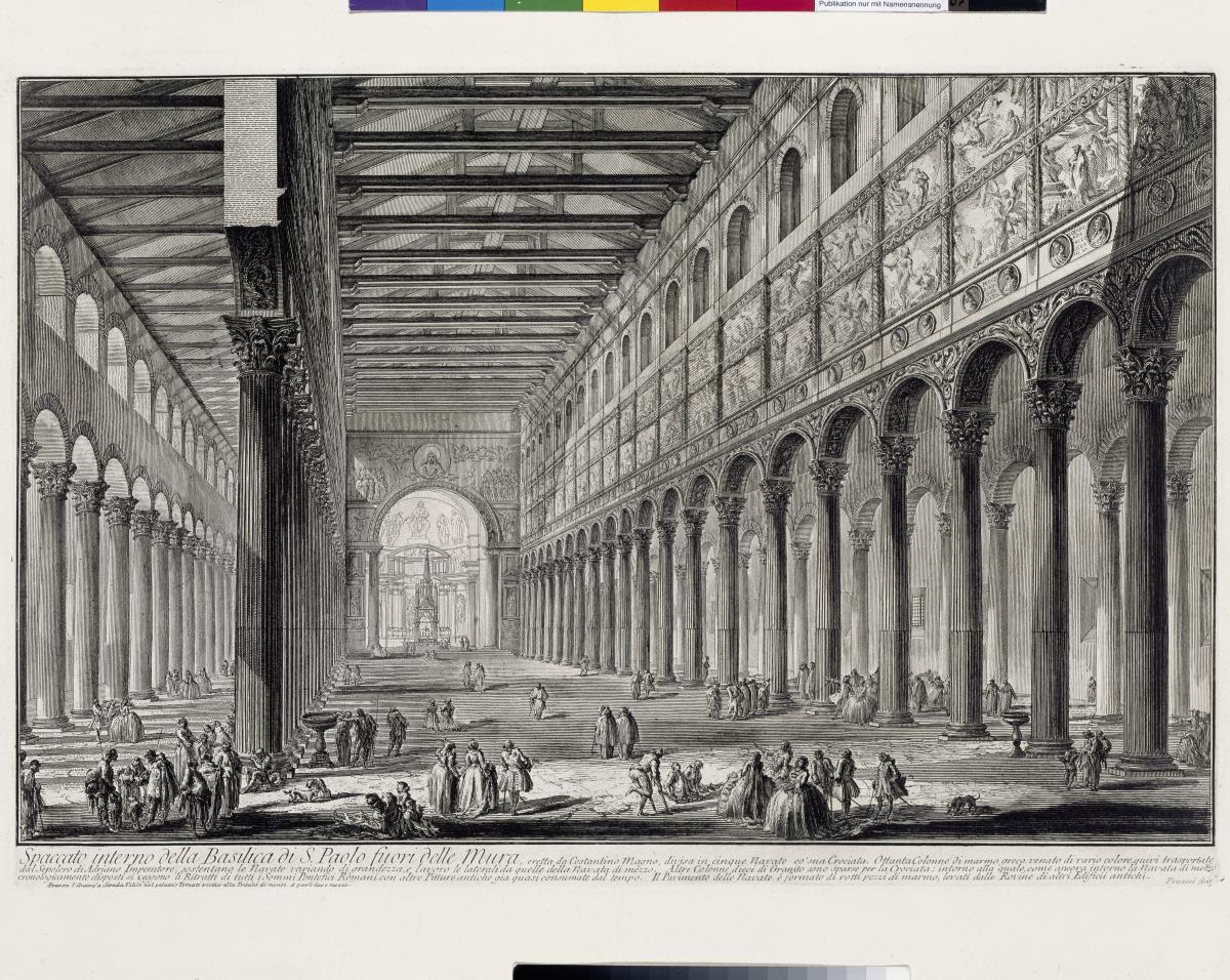 Schnitt durch das Innere der Basilica San Paolo fuori le Mura (aus: Vedute di Roma)