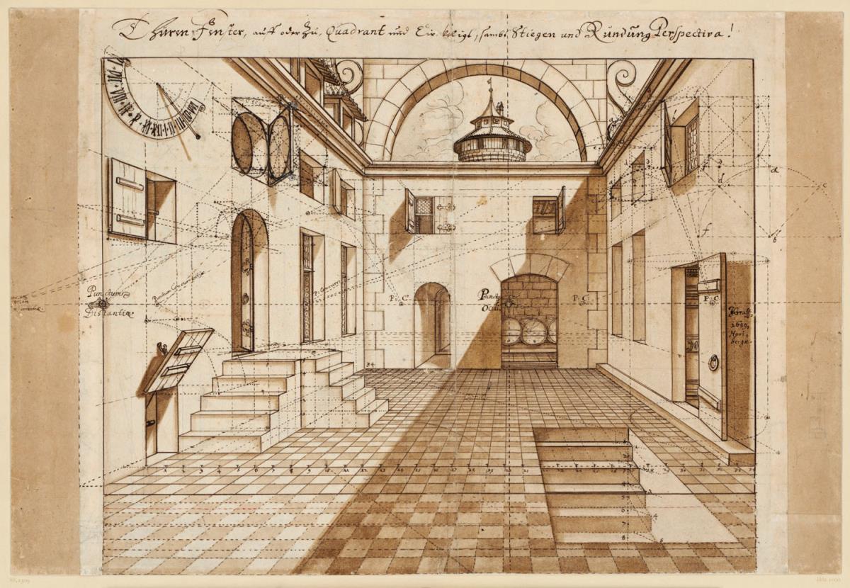 Perspektivische Ansicht eines Hofes