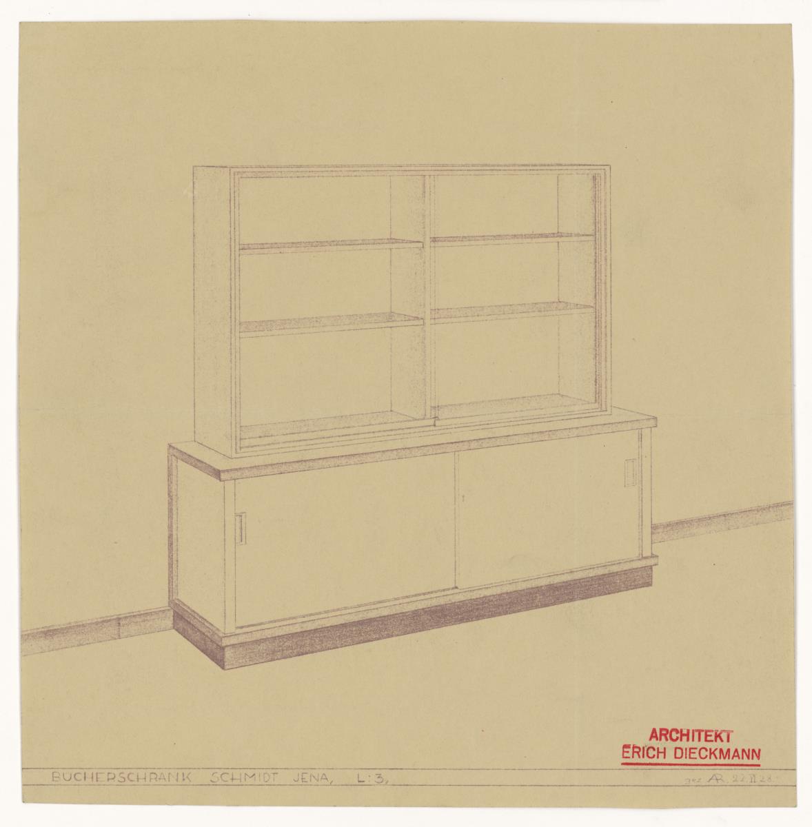 Bücherschrank, Auftrag Schmidt (Möbelentwürfe, Körpermöbel, Schränke)