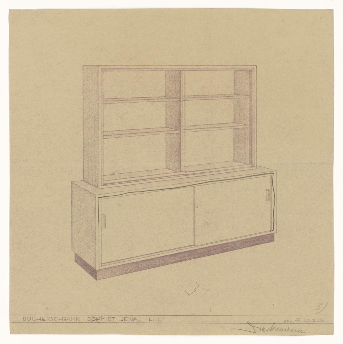 Bücherschrank, Auftrag Schmidt (Möbelentwürfe, Körpermöbel, Schränke)