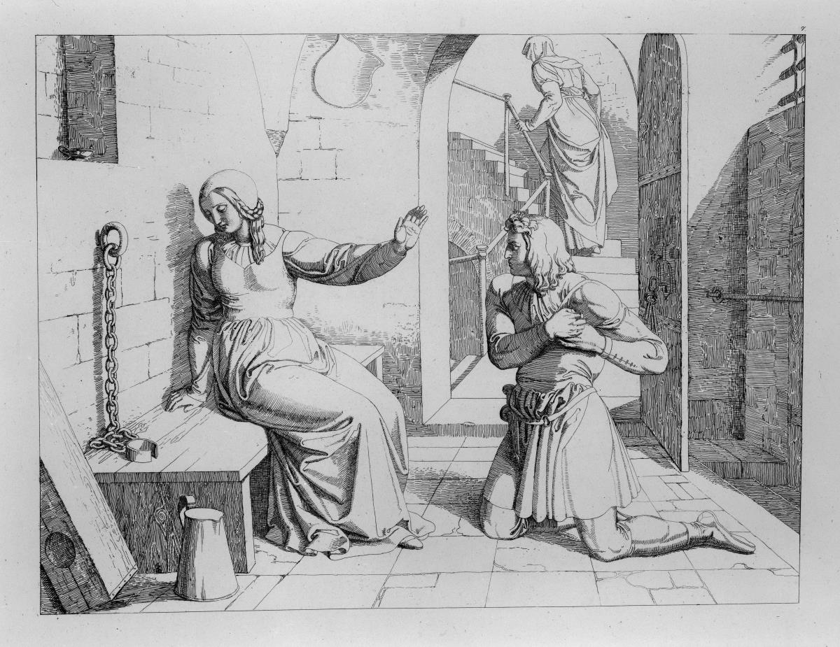 Genovefa's Standhaftigkeit im Kerker. Blatt 7 zu "Bilder zu Tiecks Genovefa von J. Führich"