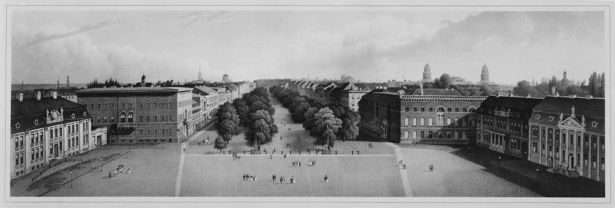 Berlin. Blick vom Brandenburger Tor auf den Pariser Platz und die Straße Unter den Linden