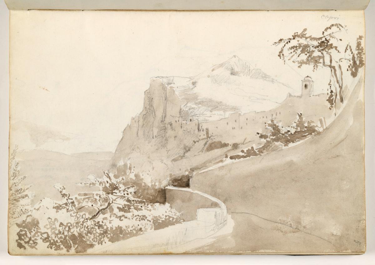 Der Tiberiusfelsen auf Capri, vorn die Straße zur Marina grande