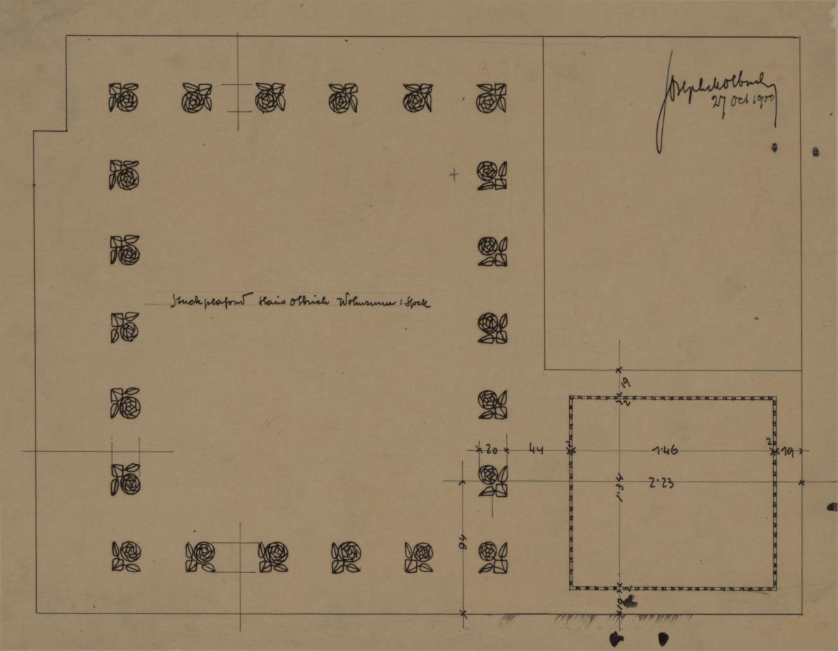 Darmstadt, Wohnhaus Olbrich, erstes Obergeschoss, Wohnzimmer, Deckenprojektion