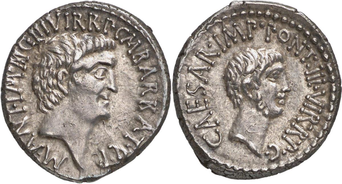 Röm. Republik: M. Barbatius Pollio, M. Antonius und C. Iulius Caesar (Octavianus)