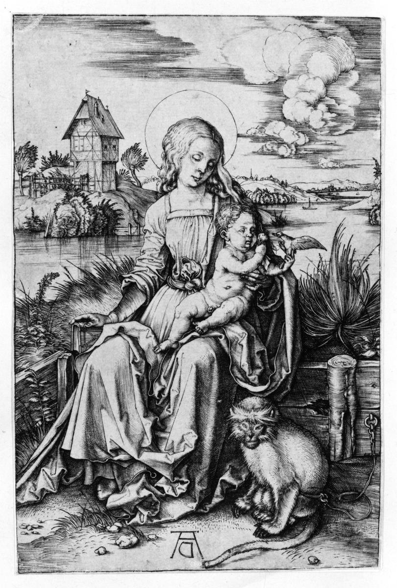 Maria mit dem Kind und der Meerkatze (Gegendruck)