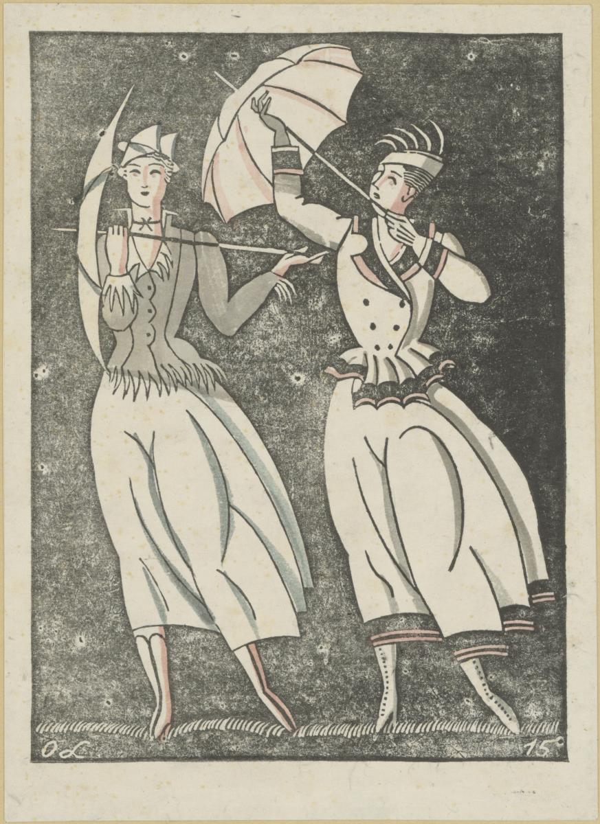 Zwei Damen mit Regenschirmen, aus: Wiener Mode 1914/15, Mappe 6/VIII