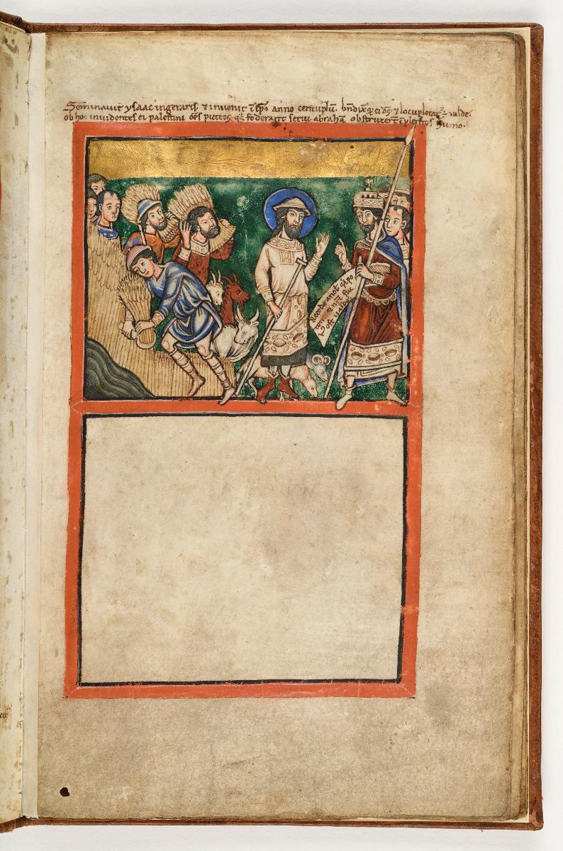Fragment eines Psalteriums, Bl. 3 recto - Isaaks reiche Ernte und Ausweisung durch König Abimelech