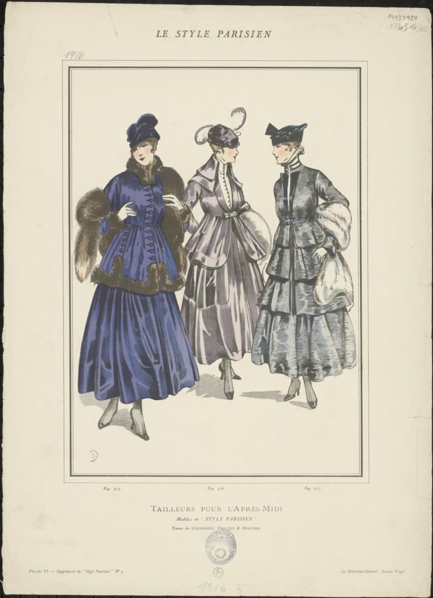 Le Style Parisien: Nachmittagskostüme, Textilien von Coudurier, Fructus & Descher, rückseitig Tageskleider