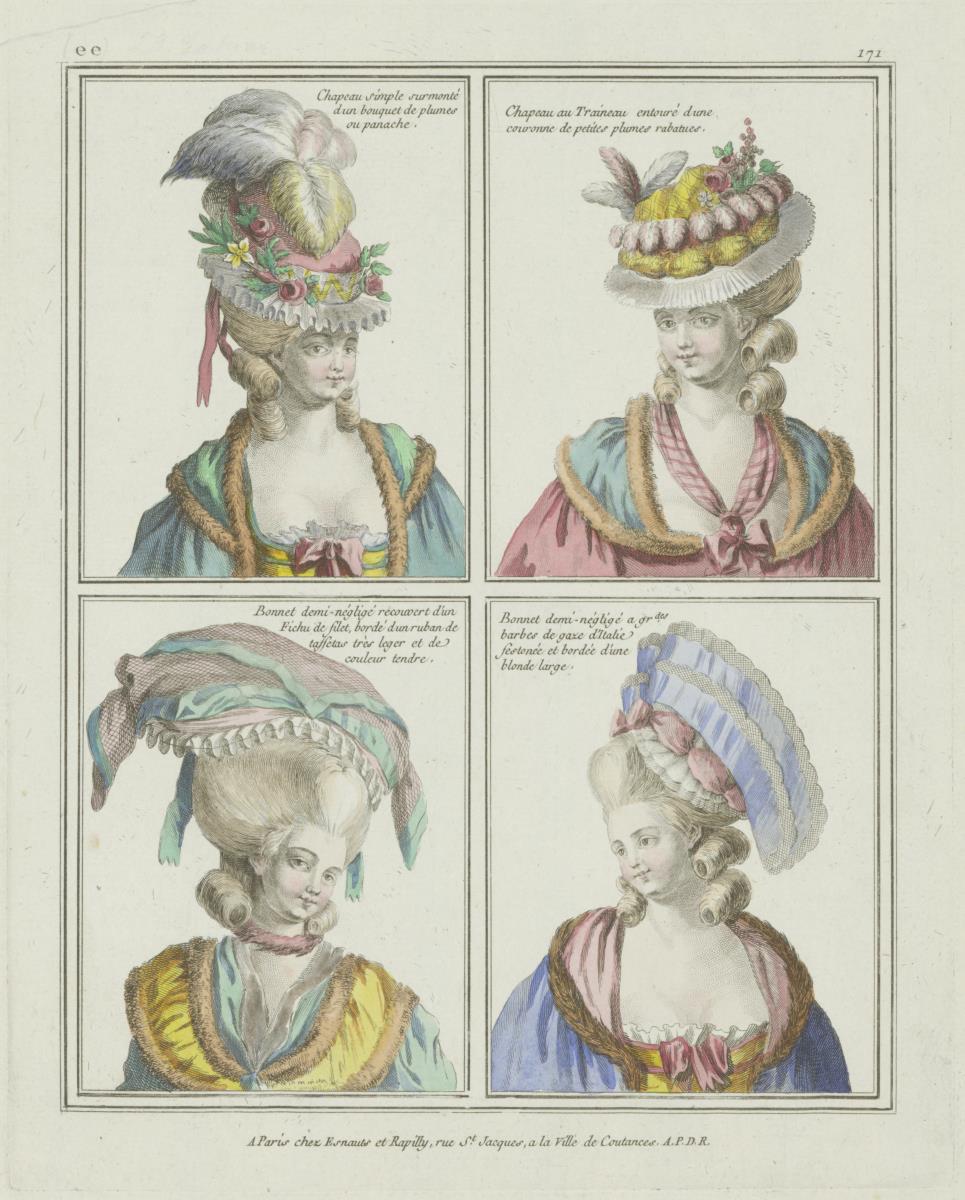 Gallerie des Modes et du Costume Français: Chapeau simple, Bonnet demi-négligé. ee.171