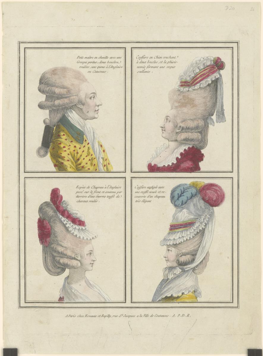 Gallerie des Modes et du Costume Français: Petit-maître en chenille, Coiffure en Chien couchant. D.20