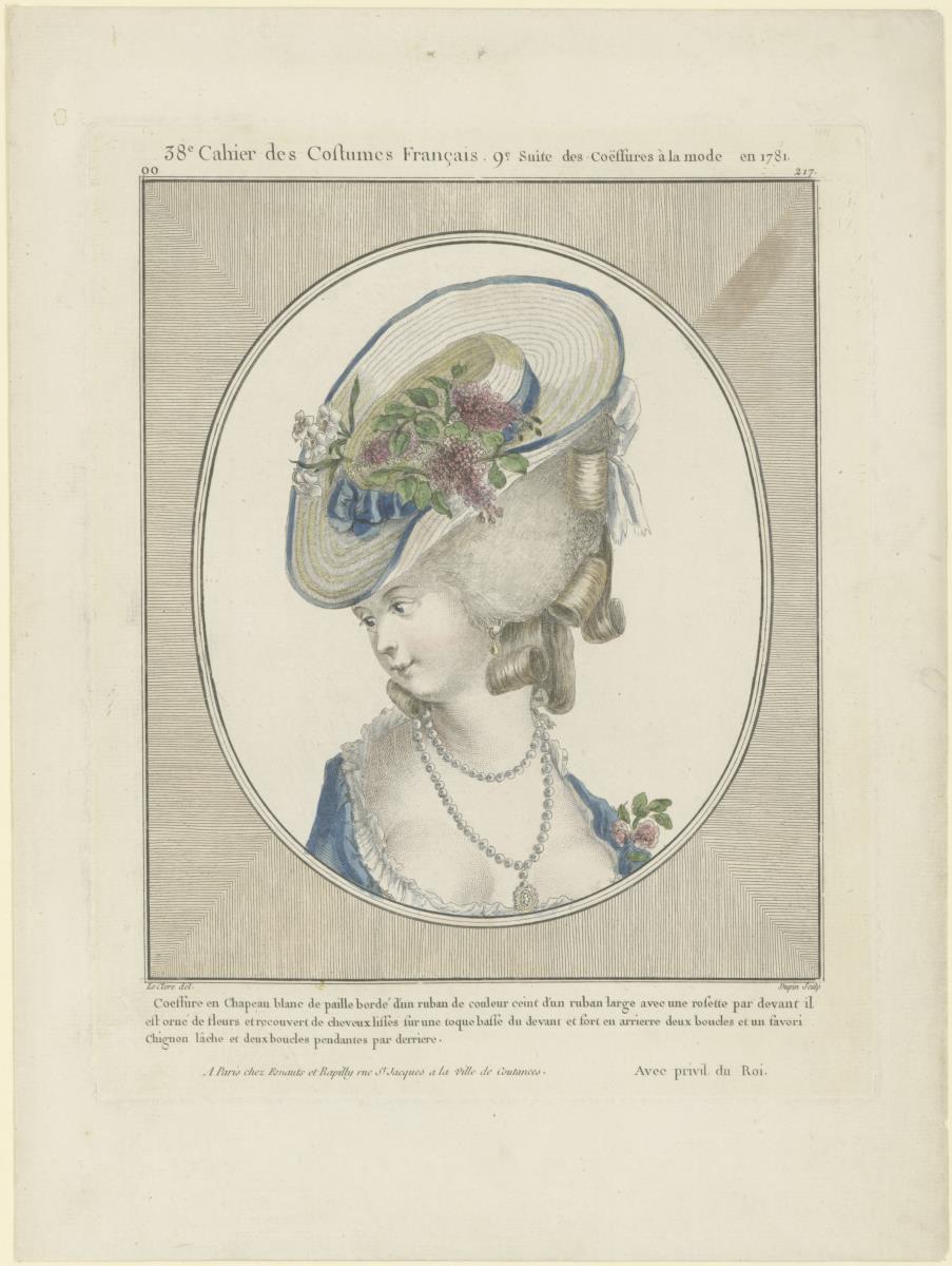 Gallerie des Modes et du Costume Français: Coiffure en chapeau blanc de paille. oo.217