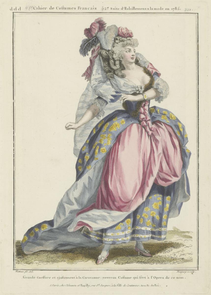 Gallerie des Modes et du Costume Français: Grande coiffure et ajustement à la Caravanne. ddd.301