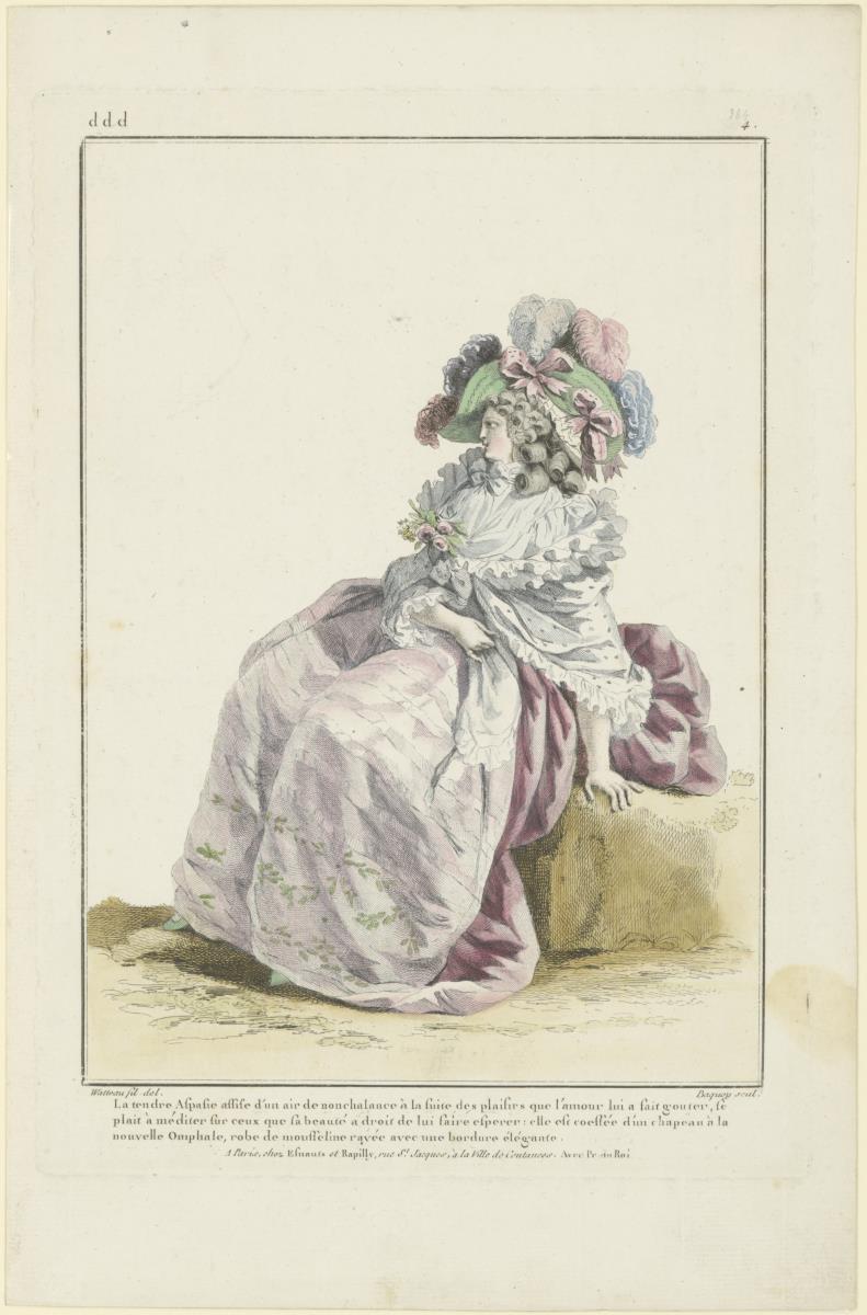 Gallerie des Modes et du Costume Français: La tendre Aspasie assise d'un air de nonchalance. ddd.304