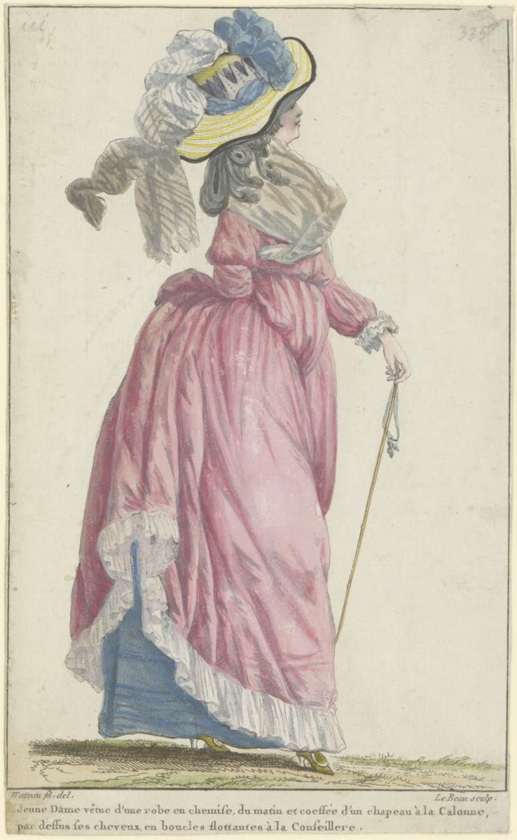 Gallerie des Modes et du Costume Français: Jeune Dame vêtue d'une robe en chemise. iii.335