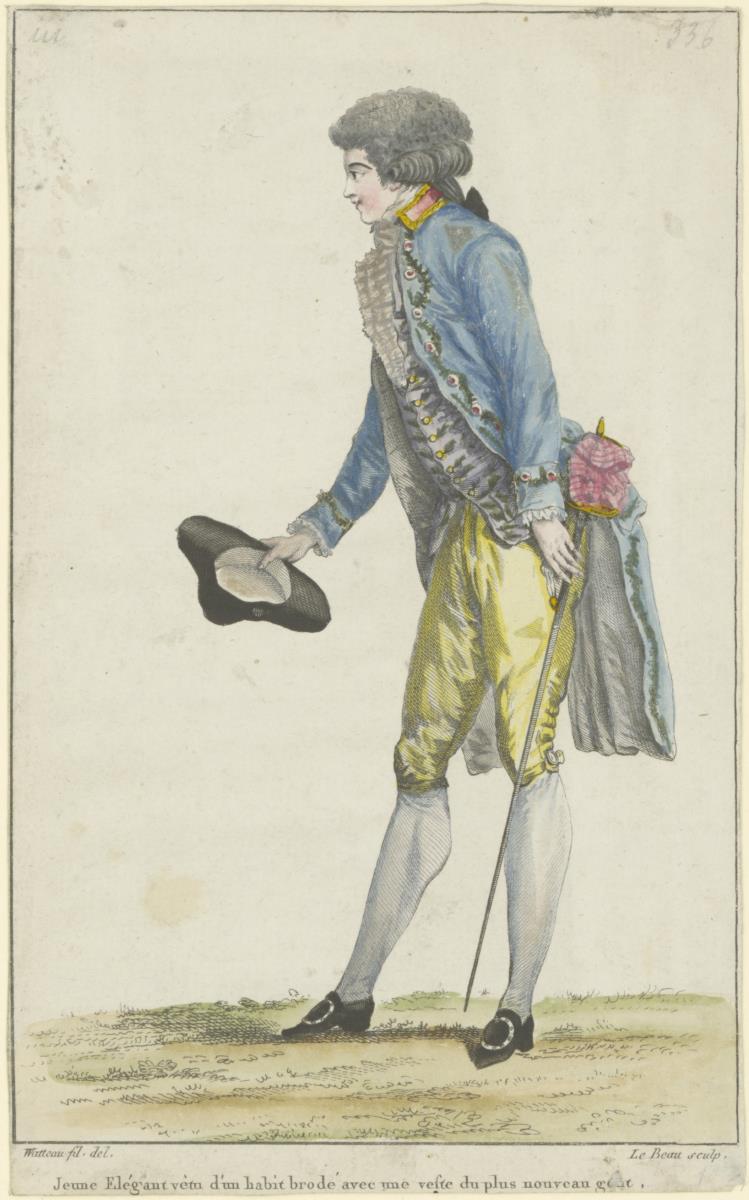 Gallerie des Modes et du Costume Français: Jeune Elégant vêtu d'un habit brodé. iii.336