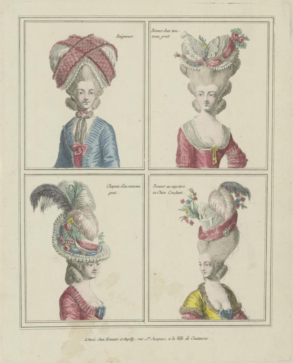 Gallerie des Modes et du Costume Français: Baigneuse, Bonnet d'un nouveau gout, Bonnet au mysteres ou Chien Couchant. B.11