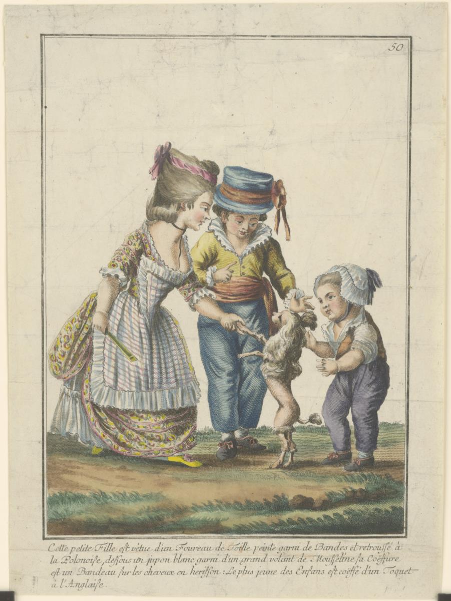 Gallerie des Modes et Costumes Français: Cette petite fille est vétûe d'un Foureau de Toille peinte. hh.191