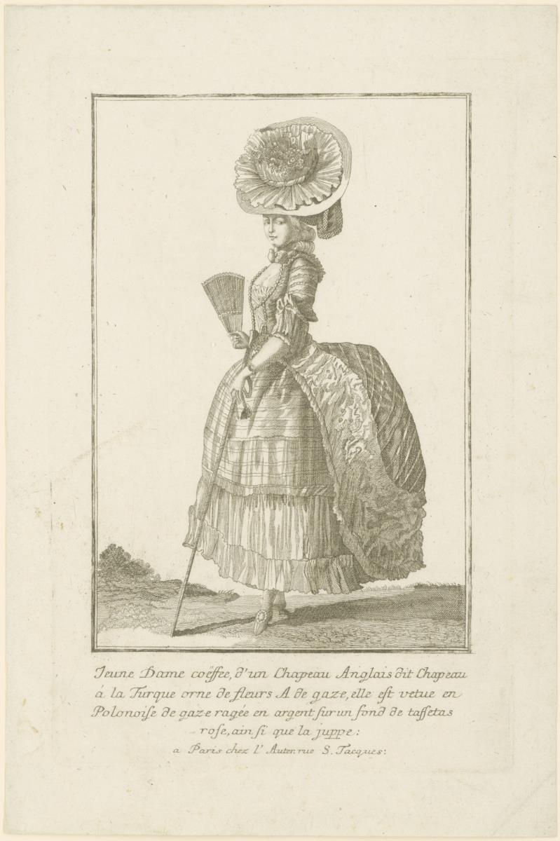 Gallerie des Modes et Costumes Français: Jeune Dame coiffée d'un Chapeau Anglais. V.123